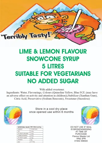 Lime N Lemon Snow Cone Syrup (5 Litre) Terribly Tasty
