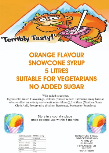 Orange Snow Cone Syrup (5 Litre) Terribly Tasty